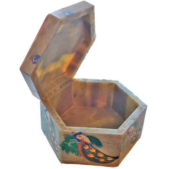 Stately Peacock Soapstone Container - Picture 2 of 3